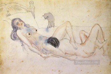 Pablo Picasso Painting - Hombre y mujer con un gato sexo oral 1902 cubismo Pablo Picasso